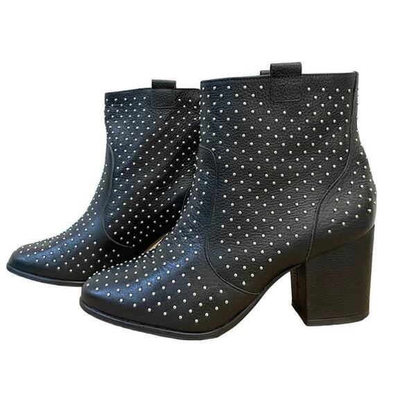 Rebecca Minkoff Sierra Studded Boots Size 7 Black Leather Heeled Bootie Edgy - Picture 7 of 13